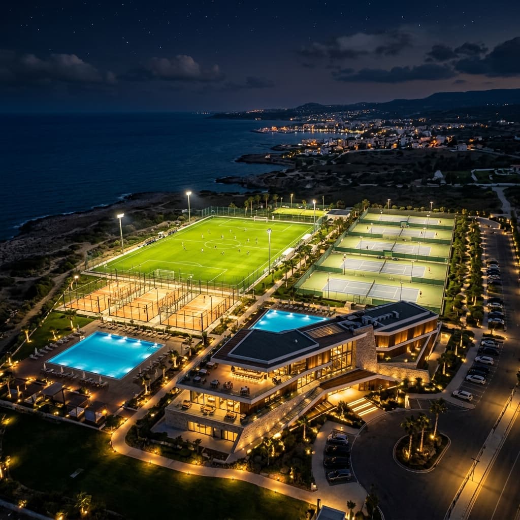 RICHÉ 360 sports complex aerial night view